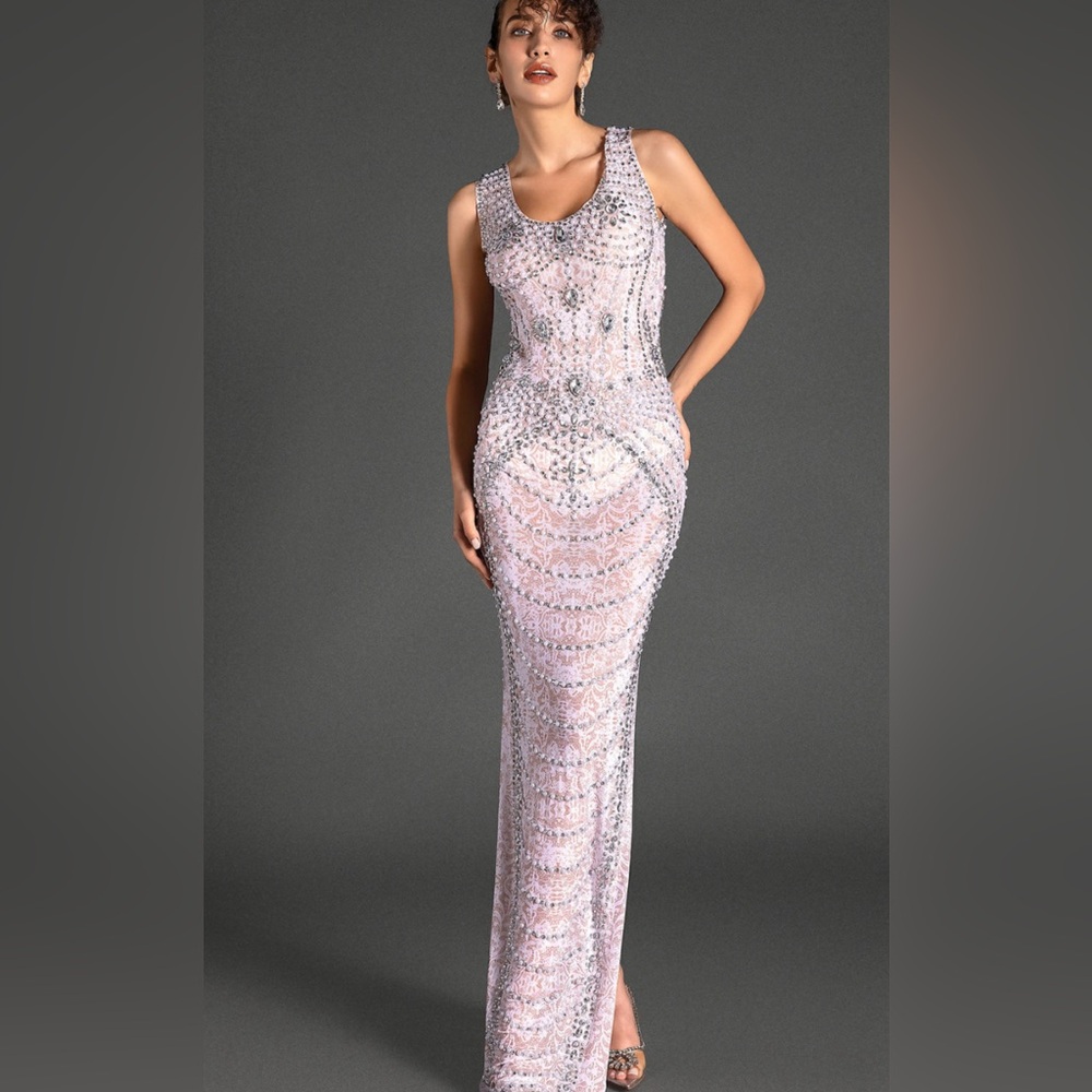 Chronas Pearl Rhinestone Maxi Dress